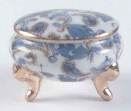 Blue Paisley Oval Pill Box with Lid