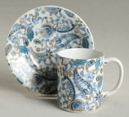 Blue Paisley Flat Demitasse Cup & Saucer Set