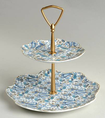 Blue Paisley 2 Tiered Serving Tray (Lunch & Bread/Butter Plate)