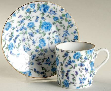 Blue Rose Flat Demitasse Cup & Saucer Set