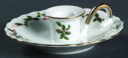 Boughs of Holly (SCALLOPED) Handled Candleholder