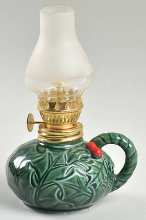 Green Holly Hurricane Lamp & Globe