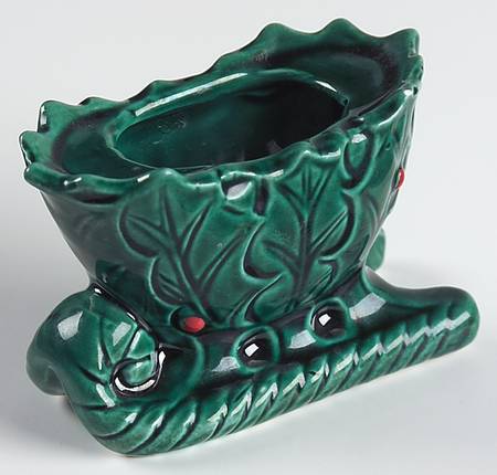 Green Holly Sleigh Figural Candlestick