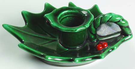Green Holly Handled Candleholder