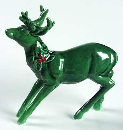 Green Holly Reindeer Figurine