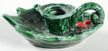Green Holly Handled Candleholder