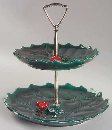 Green Holly 2 Tiered Serving Tray (Luncheon & Salad Plate)
