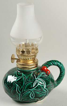 Green Holly Hurricane Lamp & Globe