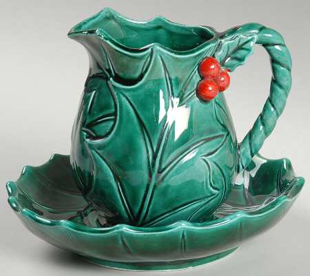 Green Holly Miniature Pitcher and Bowl Set