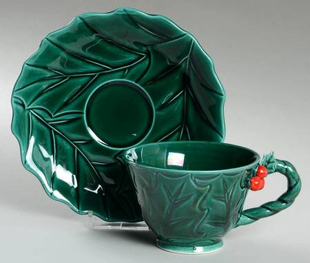Green Holly Footed Cup & Saucer Set