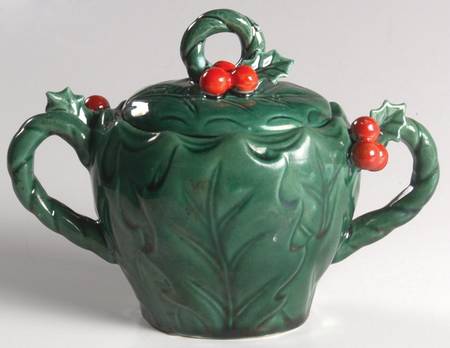 Green Holly Sugar Bowl & Lid