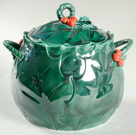 Green Holly Cookie Jar & Lid