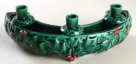 Green Holly 3-Light Cresent Shape Candleholder
