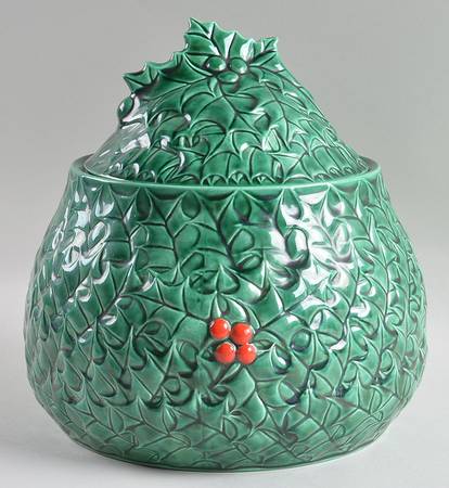Green Holly Cookie Jar & Lid
