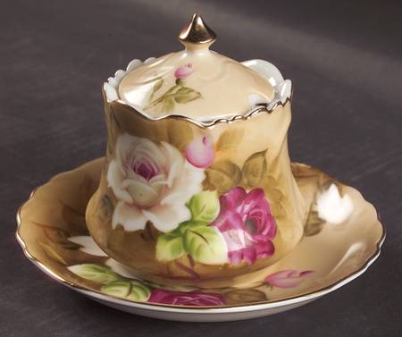 Heritage Brown (Floral) Jam/Jelly & Lid W/Underplate