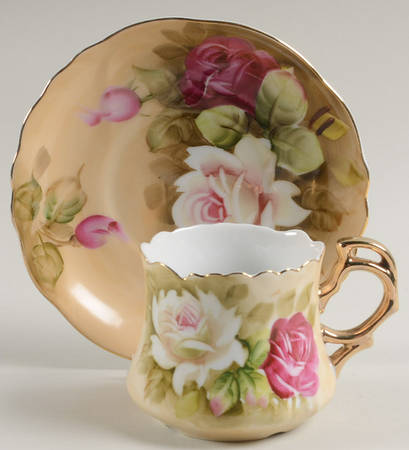 Heritage Brown (Floral) Flat Cup & Saucer Set