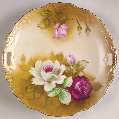 Heritage Brown (Floral) Handled Cake Plate