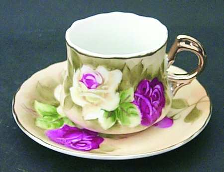 Heritage Brown (Floral) Flat Demitasse Cup & Saucer Set