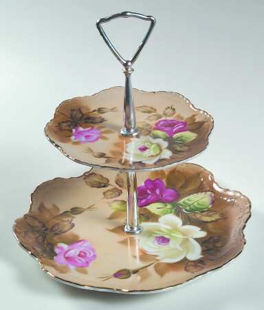 Heritage Brown (Floral) 2 Tiered Serving Tray (Lunch & Bread/Butter Plate)