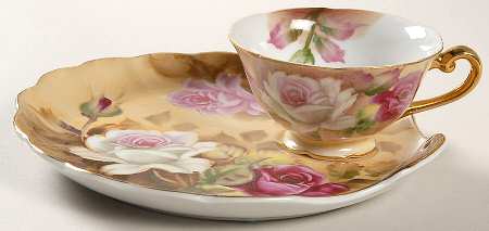 Heritage Brown (Floral) Snack Plate & Cup Set