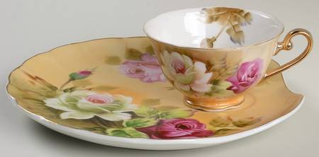 Heritage Brown (Floral) Snack Plate & Cup Set