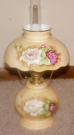 Heritage Brown (Floral) Miniature Oil Lamp with Shade and Glass Chimney