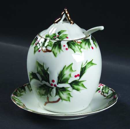 Holly Garland Jam/Jelly & Lid, Ladle & Underplate