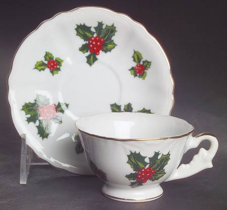 Holly Footed Demitasse Cup & Saucer Set by Lefton