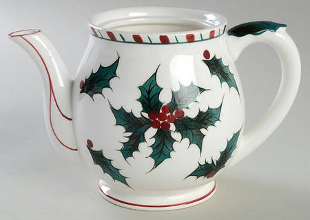 Holly Candy Cane Teapot No Lid