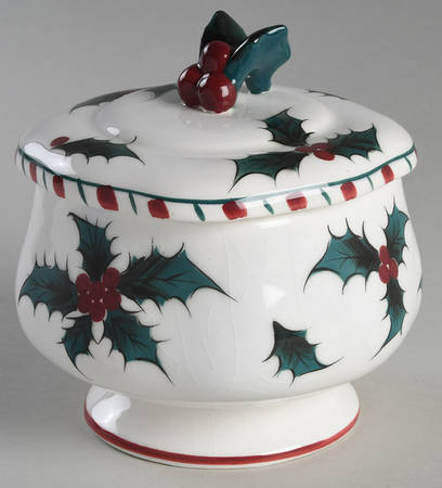 Holly Candy Cane Candy Jar & Lid