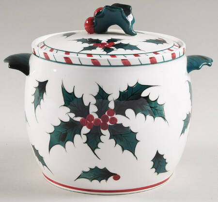 Holly Candy Cane Cookie Jar & Lid
