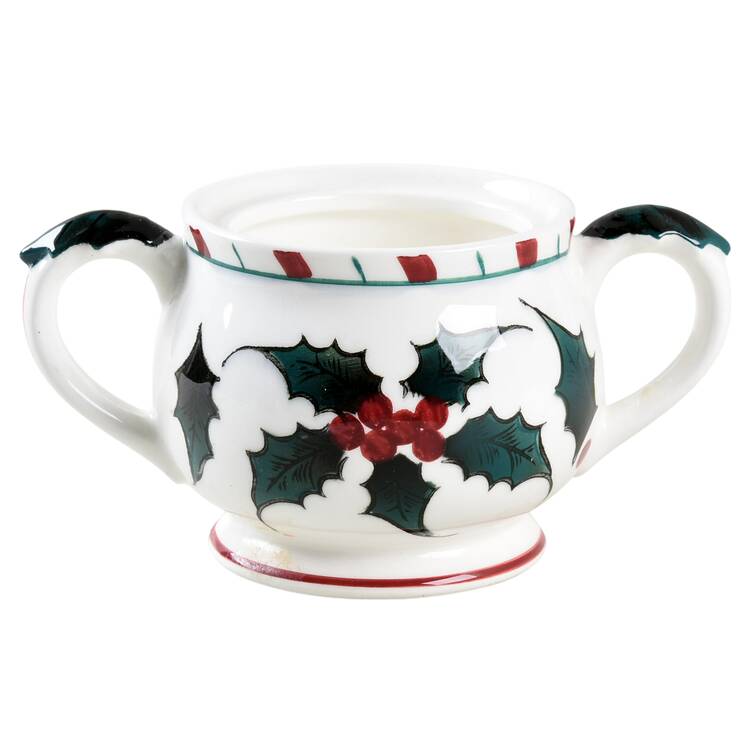 Holly Candy Cane Sugar Bowl No Lid