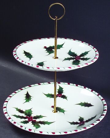 Holly Candy Cane 2 Tiered Serving Tray (Lunch & Bread/Butter Plate)