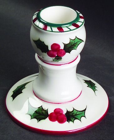 Holly Candy Cane 3" Candlestick