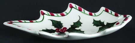 Holly Candy Cane 7" Leaf Dish