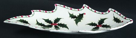 Holly Candy Cane 15" Leaf Dish by Lefton
