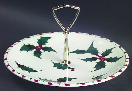 Holly Candy Cane Round Serving Plate with Handle (LP)