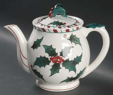 Holly Candy Cane Teapot & Lid