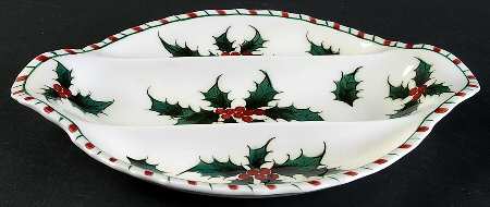 Holly Candy Cane 3-Part Oval Divided Server