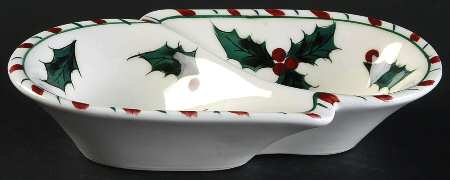 Holly Candy Cane Divided Sauce Dip