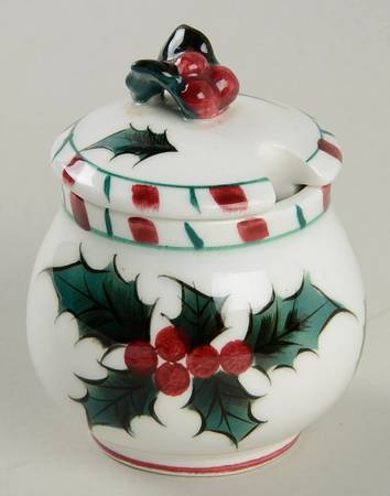 Holly Candy Cane Mustard Jar & Lid