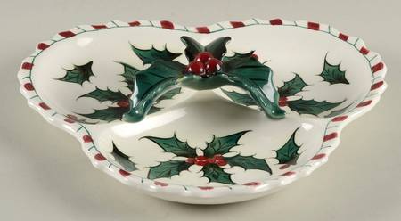Holly Candy Cane Handled 3-Part Divided Server