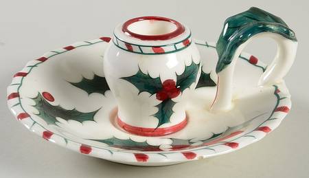 Holly Candy Cane Handled Candleholder