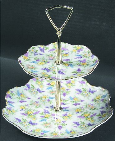 Lilac Chintz 2 Tiered Serving Tray (Lunch & Bread/Butter Plate)