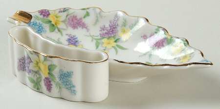 Lilac Chintz 1 Piece Ashtray W/Cigarette Holder