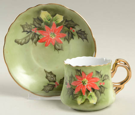 Poinsettia Flat Demitasse Cup & Saucer Set