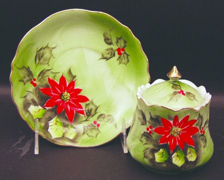 Poinsettia Jam/Jelly & Lid W/Underplate by Lefton