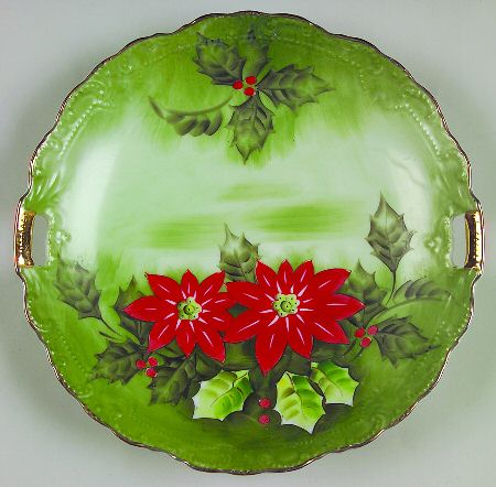 Poinsettia Handled Cake Plate