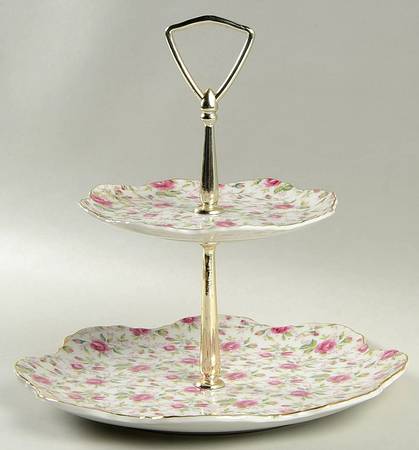 Rose Chintz 2 Tiered Serving Tray (Dinner&Bread/Butter Plate)