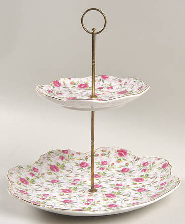 Rose Chintz 2 Tiered Serving Tray (Lunch & Bread/Butter Plate)